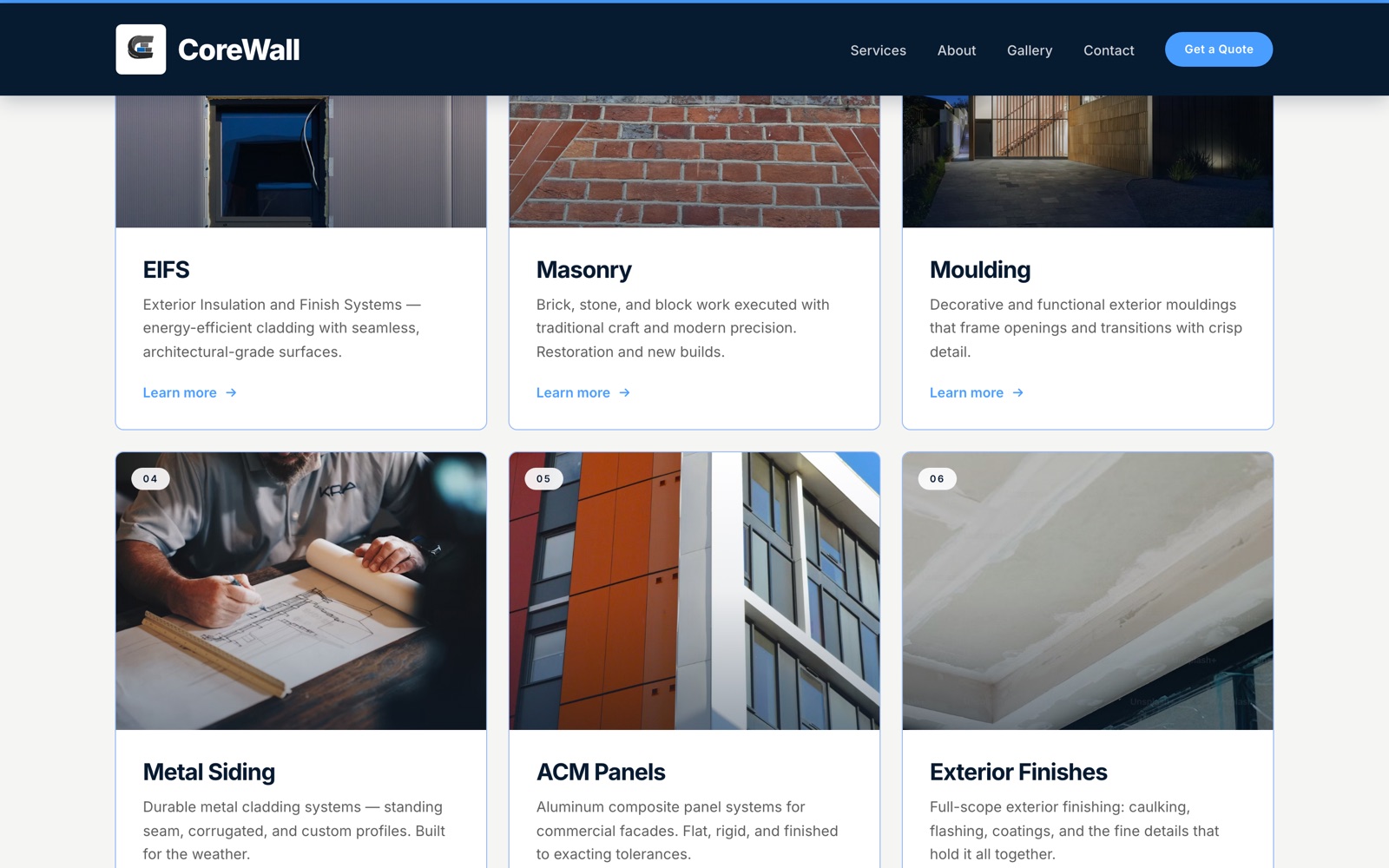 Corewall website services section